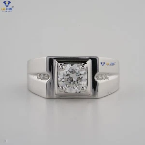 1.31 TCW Round Brilliant Cut Men's Labgrown Diamond Ring 925 silver Gold - Picture 1 of 4