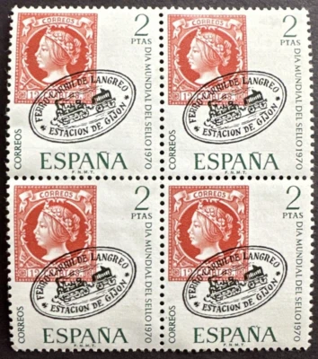 Spain 1970 Sc# 1608 Block of 4 MH Stamp Day - Image 1 of 2