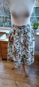 M&S Limited Cream Green Floral Skirt 10 Full Pockets Cotton Retro Holiday - Picture 1 of 13