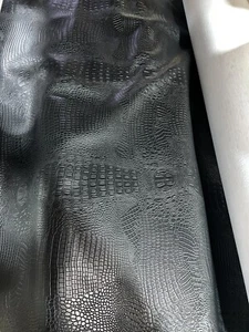 BLACK CROC/ALLIGATOR EMBOSSED VINYL AUTOMOTIVE SEAT COVER UPHOLSTERY BY YARD - Picture 1 of 2