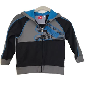 Puma Full Zip Jacket Size 5. Black/Blue/Gray Logo Sweatshirt.Kids.Boys.Vintage - Picture 1 of 10