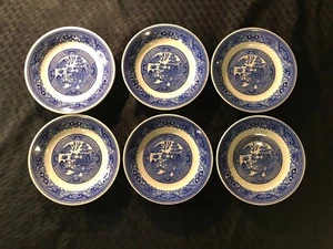 Vintage Set of 6 Japan Blue Willow 6” saucer Plates Unmarked - Picture 1 of 5