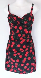 Stop Staring! Black Red Cherries Pencil Dress Juniors Medium USA - Picture 1 of 5