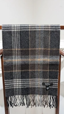 Bufanda unisex Saks Fifth Avenue gris oscuro/blanco a cuadros 100 % cachemir Foto 1 de 4