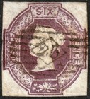 1854 SG60 6d PURPLE EMBOSSED CUT SQUARE 4 CLEAR MARGINS FINE USED