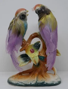 Kaiserin von Haruta Porzellan Lovebird Sittich Vögel mit echten Federn Figur - Bild 1 von 10
