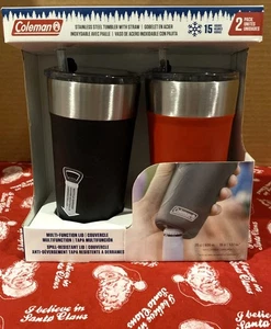 Coleman Edelstahl Becher mit Strohhalm - 2er Pack/schwarz/rot/eingebauter Flaschenöffner - Bild 1 von 5