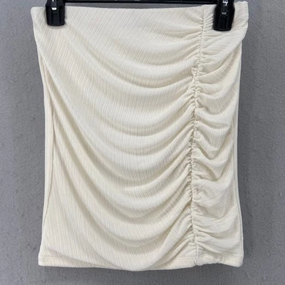 Naked Wardrobe Skirt Sz L Cream Ruched Mini Ribbed Texture Bodycon Clubbing - Image 1 of 4