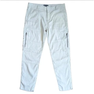 Vince Cream Linen Viscose Blend Side Zip Pocket Utility Ankle Cargo Pants - Picture 1 of 5