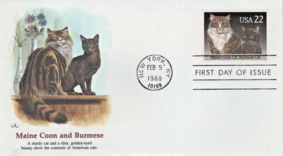 Maine Coon Cat & Burmese Cat~First Day of Issue~Feb 5, 1999 New York, NY 10199 - Image 1 of 2