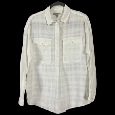 Camisa utilitaria Burberry Brit blanca Nova Check Popover para mujer mangas con lengüeta M algodón Foto 1 de 4