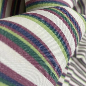 Vintage Green Lime Red Blue White Stripe Cotton Denim Fabric BTY #11 - Picture 1 of 7