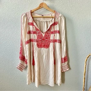 Vestido Mini Campesino Free People Wind Willow Talla Mediana Rojo Crema Bordado - Imagen 1 de 8