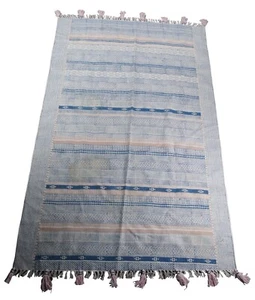 Vintage Turkish Flat Woven Modern Kilim Blue Area Rug Carpet Boho Chic 5' x 8' - Picture 1 of 12