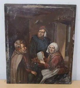 Antigua pintura al óleo sobre estaño escena de taberna sin firmar como Adriaen van Ostade - Imagen 1 de 21