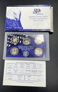 2001 S US Mint Statehood Quarter Proof CLAD 5 Coin Set Box COA OGP - Bild 1 von 6