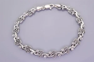 Sterling Silver Cubic Zirconia Accented Ivy Vine 925 Bracelet Lobster 7" - Picture 1 of 5