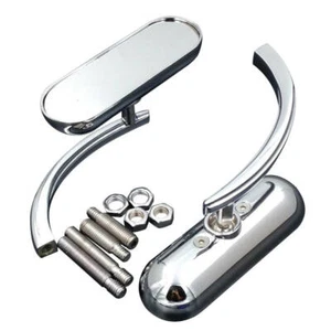 Chrome Mini Oval Rear View Mirrors For Harley V-Rod Electra Glide Sportster AS - Picture 1 of 6