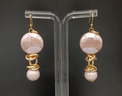 Orecchini donna pendenti ceramica rosa monachella argento 925 placcato oro - Immagine 1 di 4