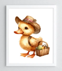 Nursery Art Print, Cute Duckling Art Print, Farm Animals Neutral Kids Wall Art - Picture 1 of 2