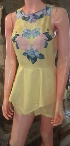 Angle Biba Shorts /attached Top Back Zip Yellow Floral Pattern Polyester Size 12 - Picture 1 of 4