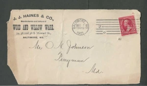 1901 Baltimore Md J J Haines Wood & Willow Ware Front Only Rough Open At Left - Picture 1 of 1