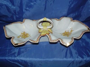 Large Handpainted Herend Hvngary Hungary Double Dish Yellow Numbered MINT Cond - Picture 1 of 8