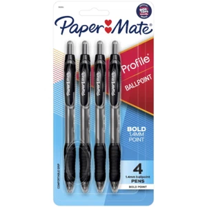 Paper Mate Ballpoint Pen, Retractable Pen, Bold Point (1.4mm), Black, 4 Count - Picture 1 of 5