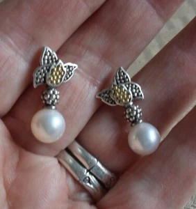 LAGOS 2-Tone Caviar Drop Pearl Post Earring-925 & 18K-EC/Lk Nu - Picture 1 of 10