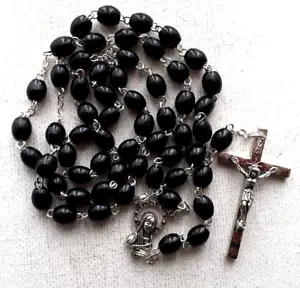 WOOD ROSARY     Black    Oval Beads    Made in Italy - Picture 1 of 7
