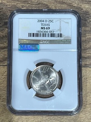 2004-D TEXAS Quarter 25C NGC MS69 MAC *TOP POP* Alamo Date Serial!! Pop 15/0 - Image 1 of 3