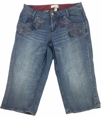 Jeans Capri Vintage Denim Feminino Tamanho 31 Bordado Estrela Coração Trevo Lavado em Pedra - Imagem 1 de 4