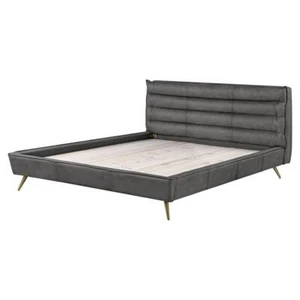 ACME Doris Top Grain Leather Upholstered Queen Bed with Tufted Headboard in Gray - Picture 1 of 8