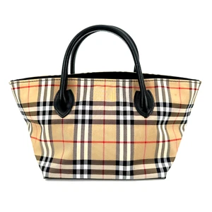 Burberrys Nova Check Blue Label Hand Bag mini Nylon Beige Auth - Picture 1 of 12