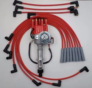 PONTIAC 301,326,350,389,400,455  READY-TO-RUN DISTRIBUTOR & Red SPARK PLUG WIRES - Picture 1 of 2