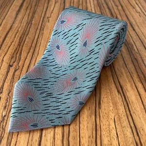 Vintage Giorgio Armani Neck Tie Teal Coral Blue Black 100% Silk Made Italy - Picture 1 of 7