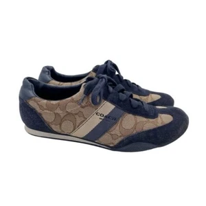 Coach Kelson Sneaker Khaki Beige Midnight Navy Signature Jacquard Suede Size 6.5 - Picture 1 of 14