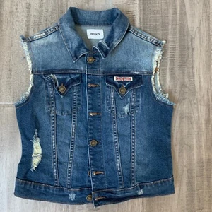 HUDSON KIDS GIRL YOUTH JEAN DENIM JACKET SLEEVELESS LARGE FRAYED RN/140977  - Picture 1 of 3