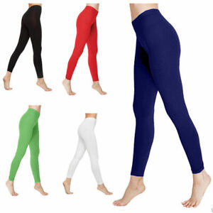Womens Ladies Leggings Cotton Plain Full Length Black + Colours UK Size 6 - 30