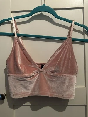 Bralet crop top terciopelo rosa talla pequeña  Foto 1 de 3