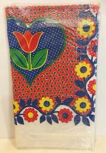 Vintage Bridge Card Table Cover 60s 70s Folk Heart Flower Print Beautiful! - Picture 1 of 5