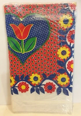 Vintage Bridge Card Table Cover 60s 70s Folk Heart Flower Print Beautiful! - Image 1 of 4