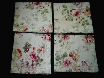 Set of Four Tan Napkins Rose Floral Print NEW - Image 1 of 4