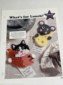 Whats For Lunch Cat & Mouse Magnets Leisure Arts Plastic Canvas Pattern Page - Picture 1 of 5