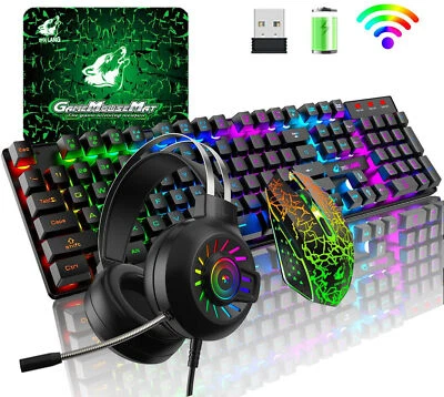 Wireless Gaming Keyboard,Mouse,Headset Combo LED Backlit 4000mAh For PS4 MAC OS - Image 1 of 4