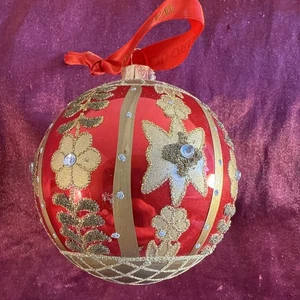 Waterford Holiday Heirlooms rojo fiesta floral bola de vidrio adorno de Navidad 4” - Imagen 1 de 7