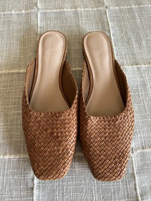 Loeffler Randall Mujer Madera Marrón Cuero Tejido Mula Sin Cordones Talla 9.5 Foto 1 de 4