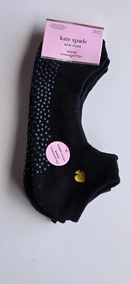 Kate Spade Black SLIPPER Socks Barre 2 Pair FabFitFun Emblem One Size