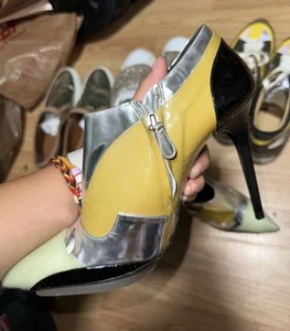 Balenciaga Paris Geometric Multicolor Booties, Size 9.5, 40.5, 4.5” Heels. - Picture 1 of 8