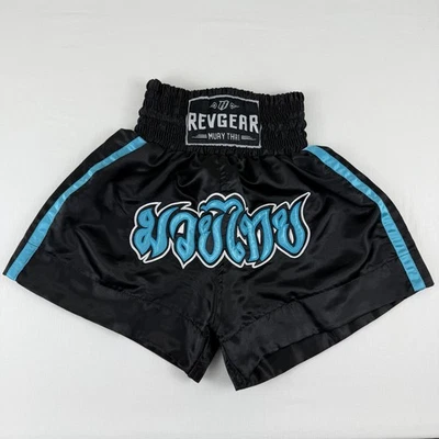 Pantalones Cortos Revgear Unisex Muay Thai MMA Kickboxing, Negro/Azul, Talla Juvenil Pequeña Foto 1 de 4